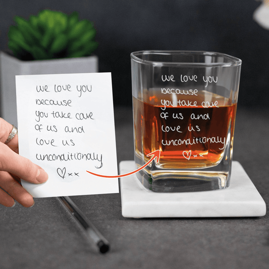 Engraved Custom Handwriting Square Whiskey Glass - So Bespoke Gifts