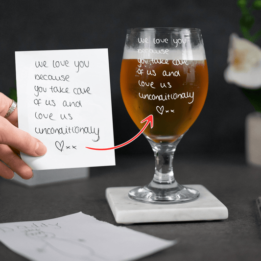 Engraved Custom Handwriting Stemmed Beer Glass - So Bespoke Gifts