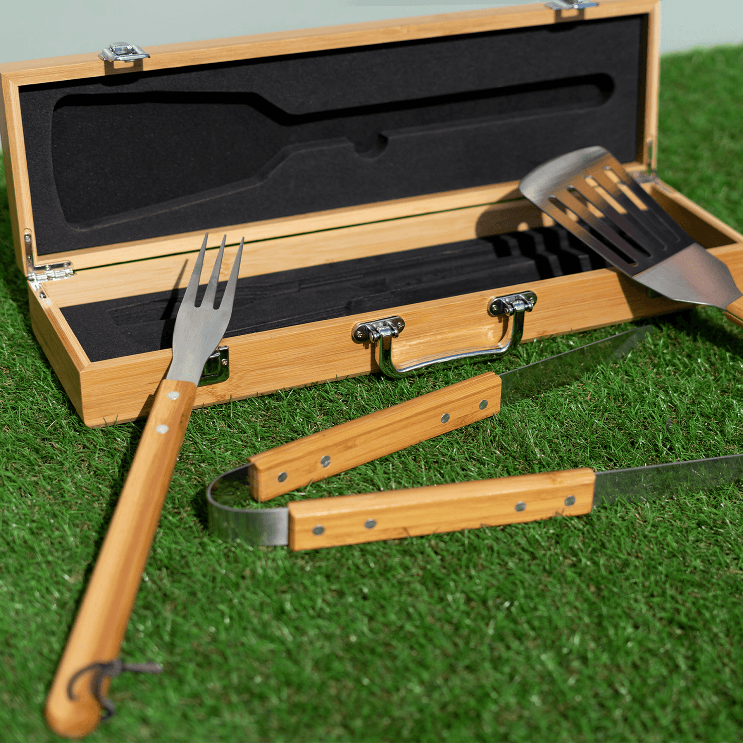 Personalised Engraved Bamboo BBQ Tool Set - So Bespoke Gifts