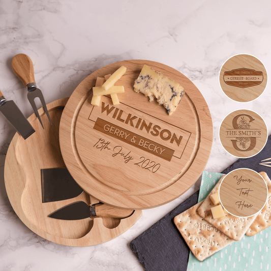 Personalised Engraved Cheese Serving Board With Cheese Knife Set - So Bespoke Gifts