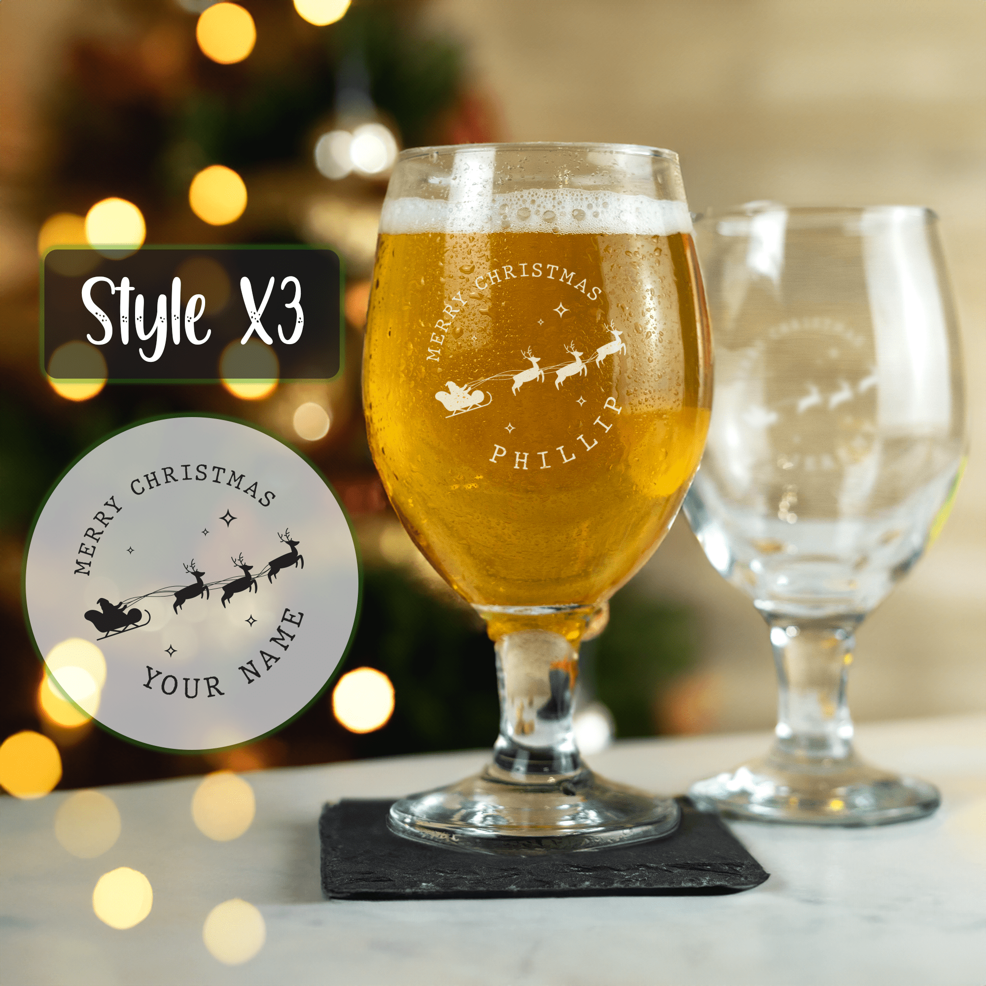 Personalised Engraved Christmas Stemmed Beer Glass - So Bespoke Gifts