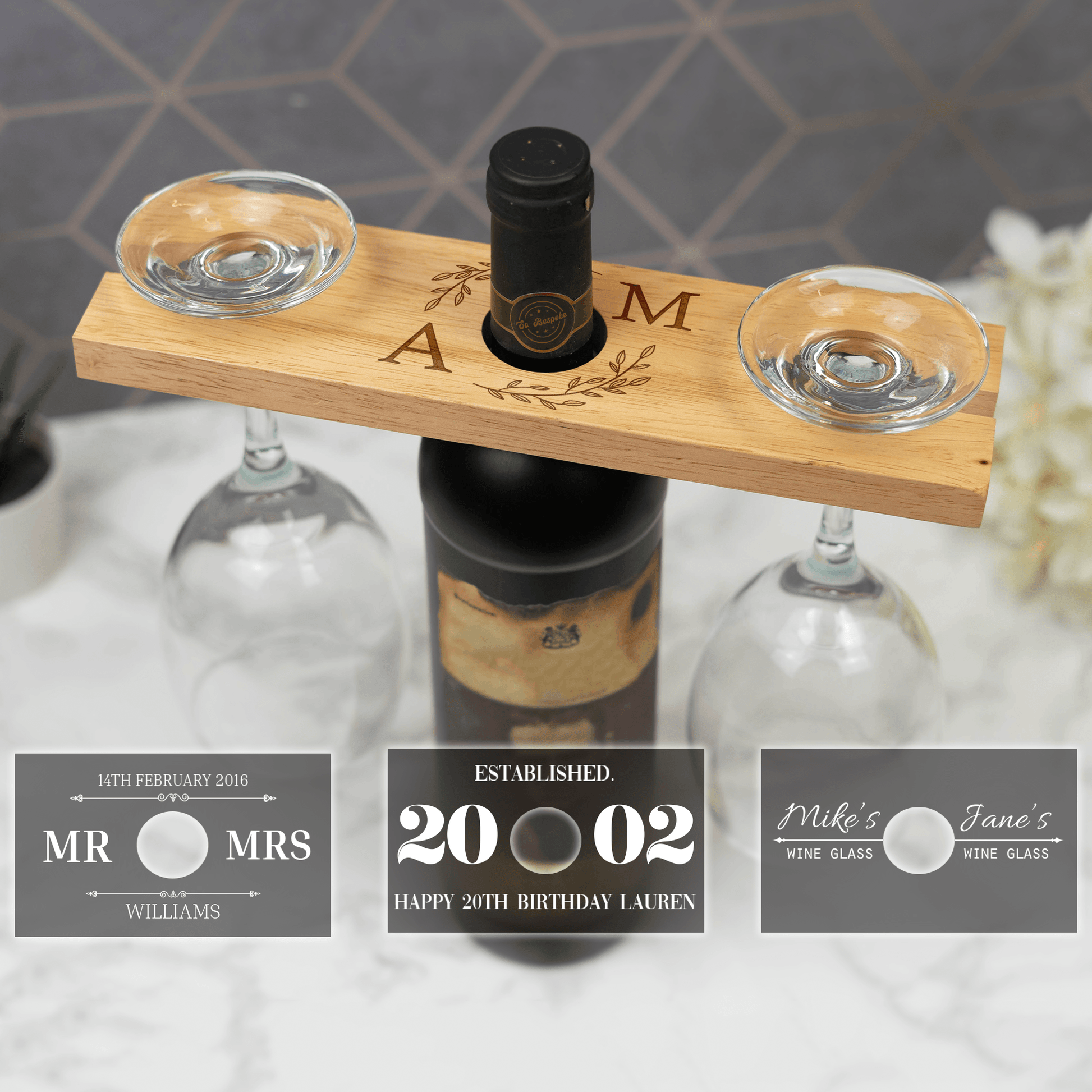 Personalised Engraved Wooden Wine Bottle Glass Holder – So Bespoke Gifts