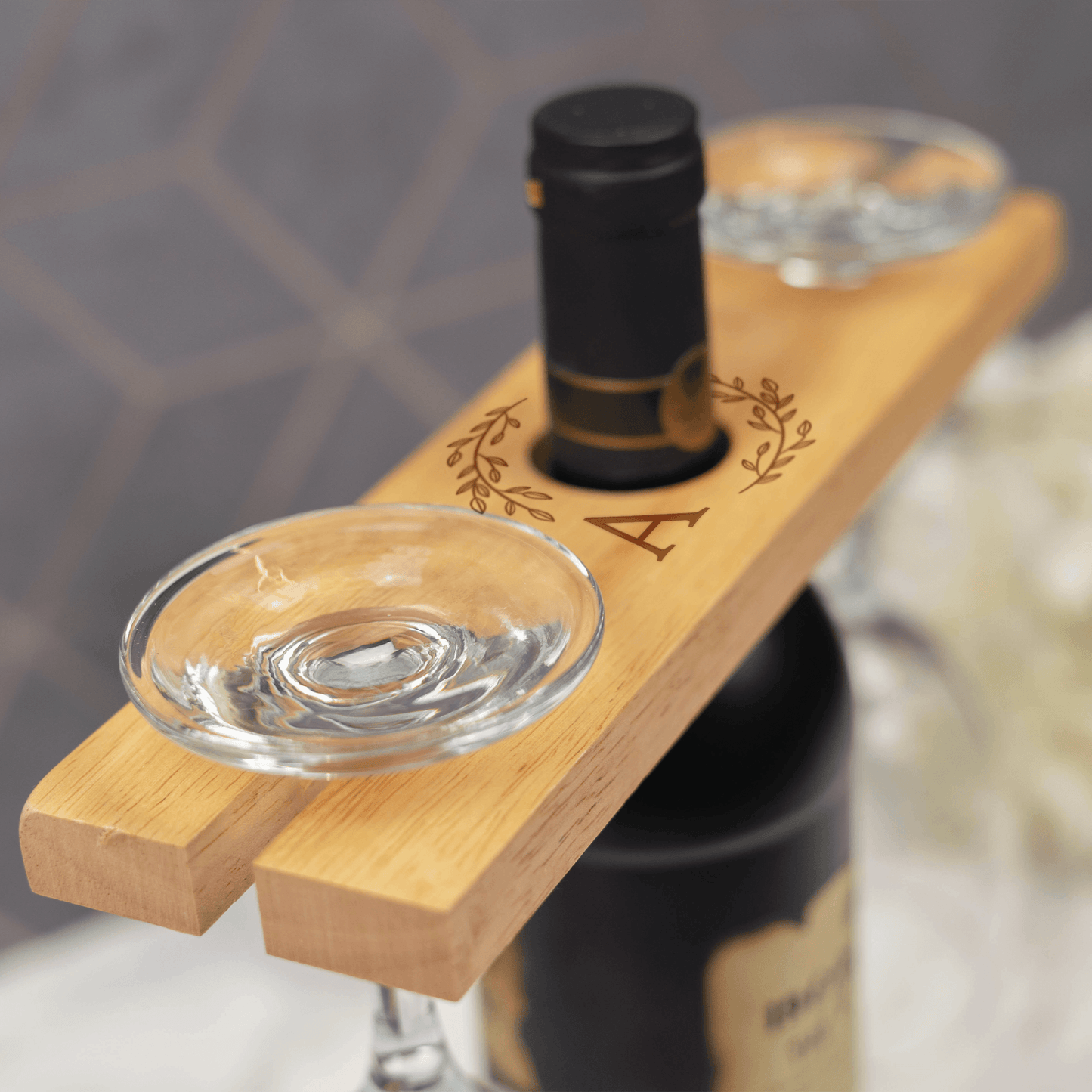 Personalised Engraved Wooden Wine Bottle Glass Holder - So Bespoke Gifts