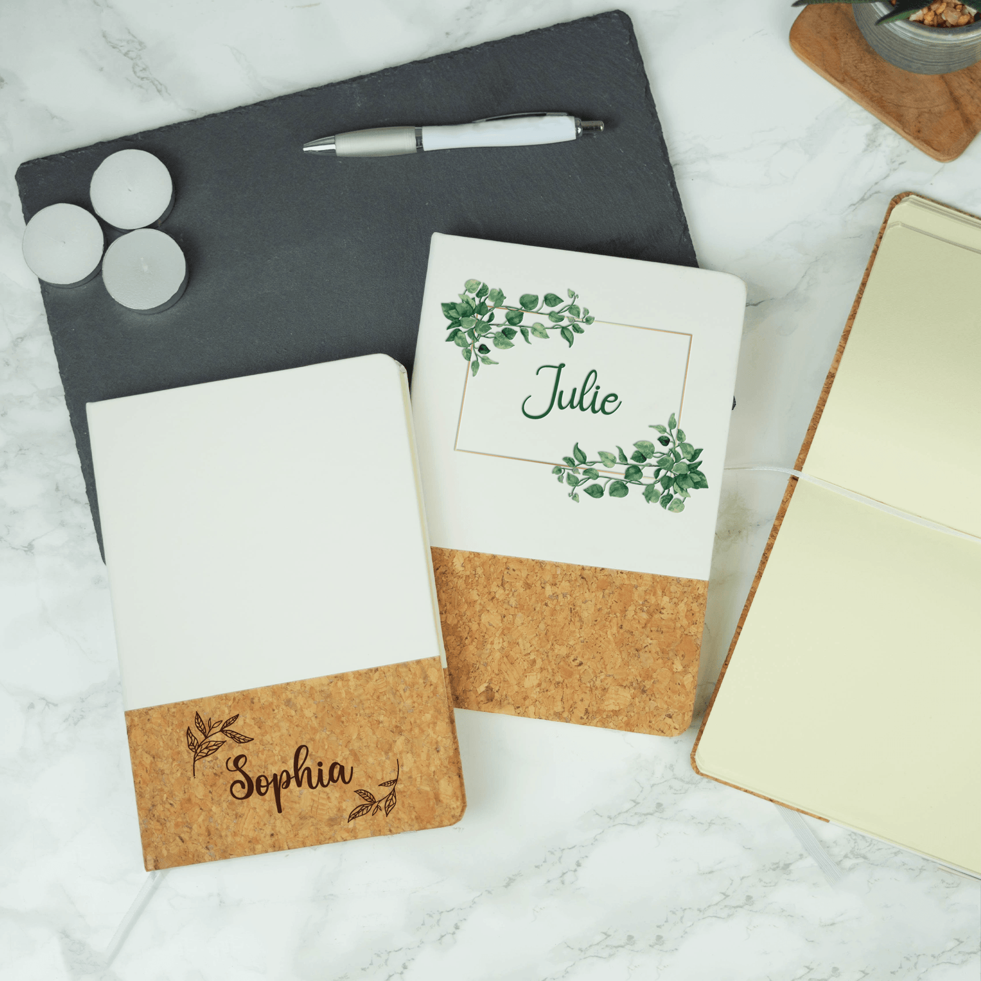 Personalised White & Cork Notebook - So Bespoke Gifts