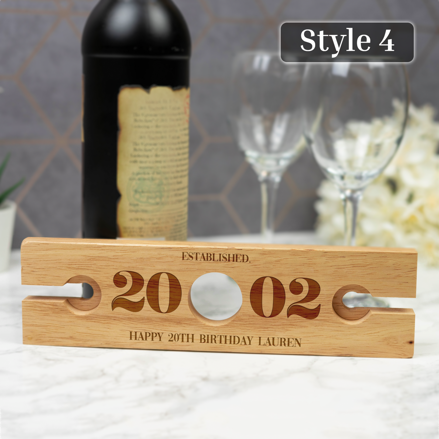 Personalised Engraved Wooden Wine Bottle Glass Holder